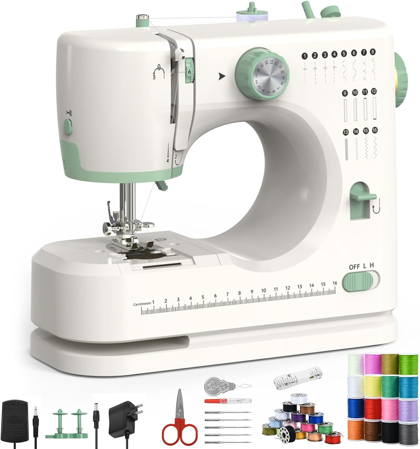 Sewing Machine 16 Stitches, Portable Dual-Thread Double Needle Sewing Machine with Adjustable Speed, Foot Pedal, and Quick-Place Bobbin, for Home DIY, Beginners, and Adult Crafting.